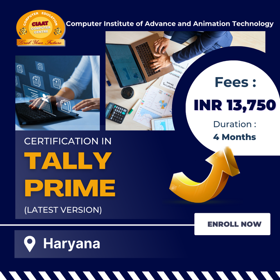 Certification in Tally Prime (latest version) at Computer Institute of Advance & Animation Tech , Haryana - Other